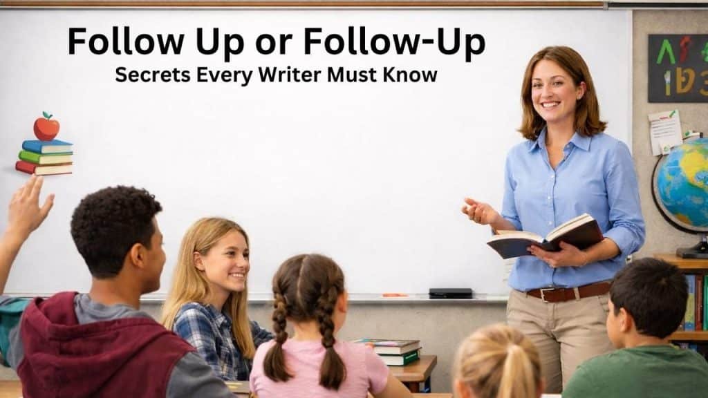 Table showing the difference between Follow Up as a verb and Follow-Up as a noun or adjective with example sentences