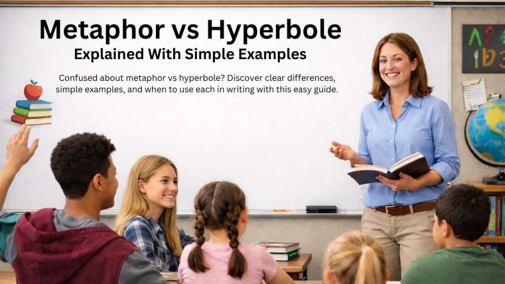 Simple metaphor vs hyperbole examples showing key differences in writing