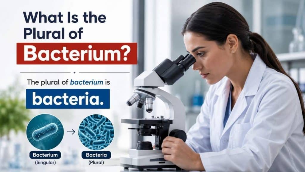 “Educational comparison graphic showing bacterium vs bacteria with correct and incorrect usage, highlighting grammar rules and Latin plural form in simple visual layout”
