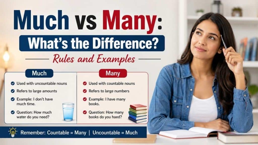 Many English learners confuse much vs many because both words talk about quantity.