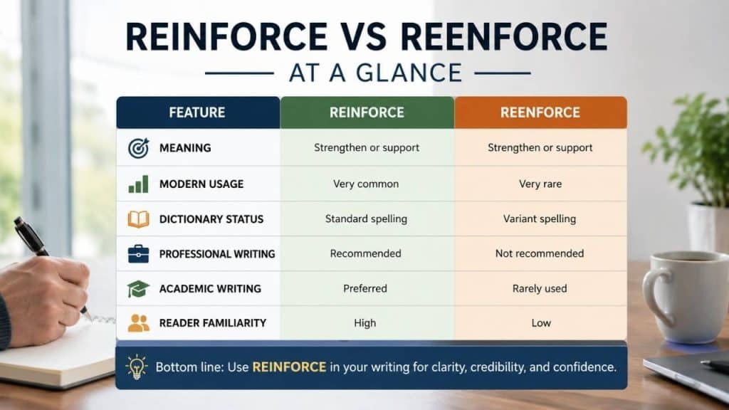 Reinforce vs Reenforce at a Glance