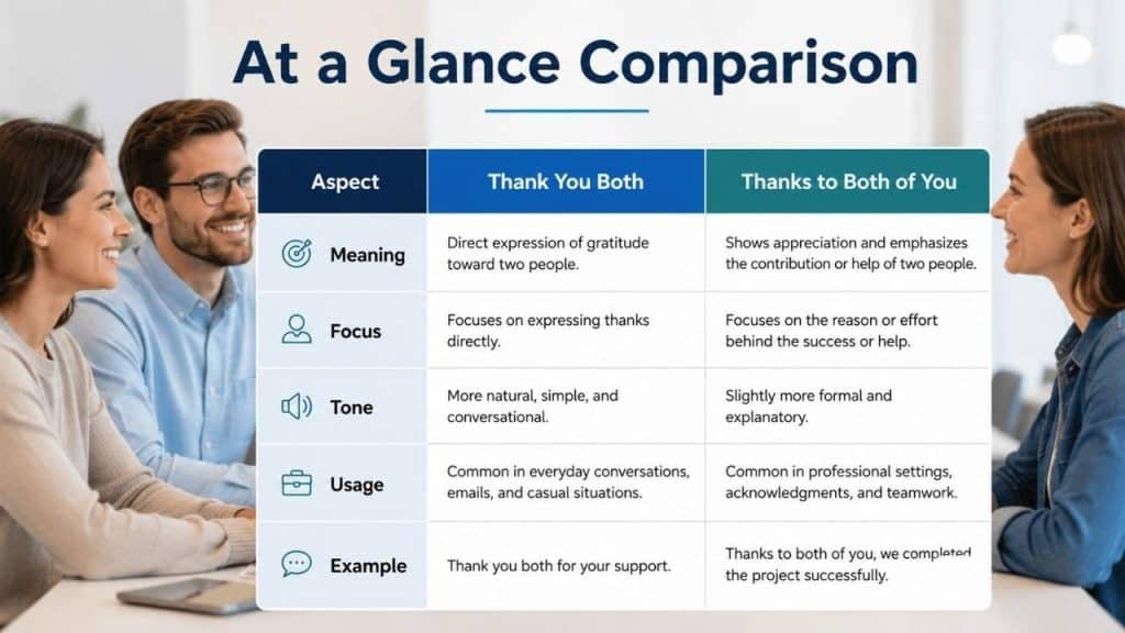 At a Glance Comparison Thank You Both vs Thanks to Both of You