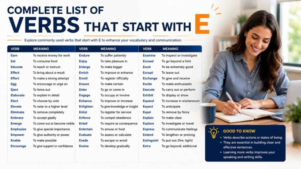 Complete List of Verbs That Start With E