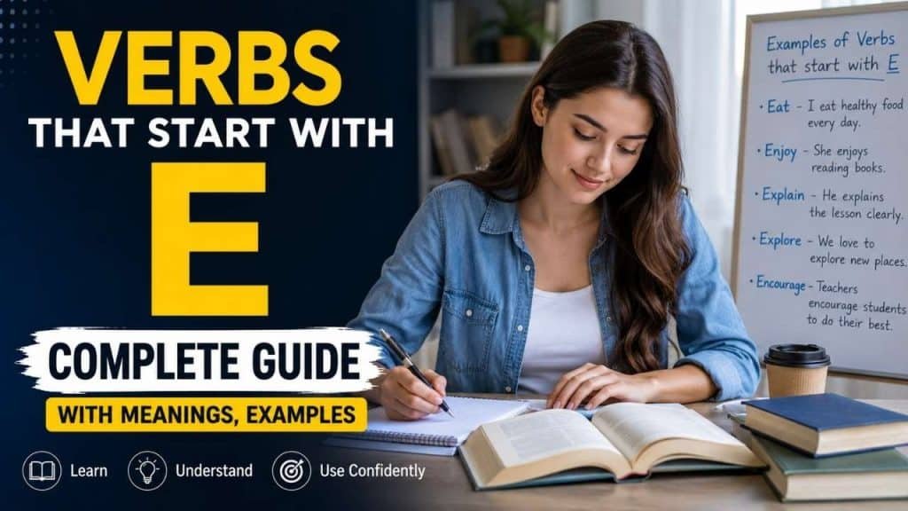 In this guide, we focus on verbs that start with E, which are commonly used in writing, speaking, and academic English