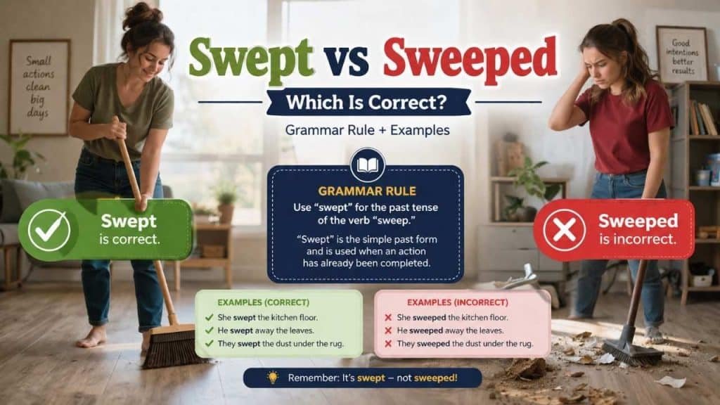 Many English learners and even native speakers confuse "sweeped vs swept" because most English verbs form the past tense by adding -ed.