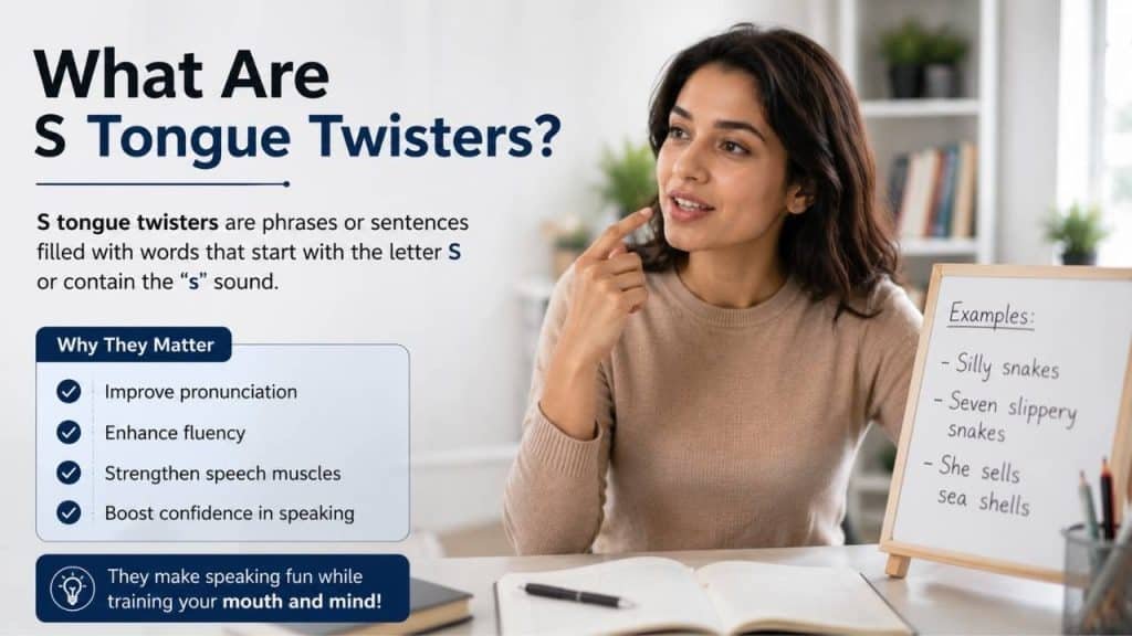 S tongue twisters for improving pronunciation, speech clarity, and English speaking practice